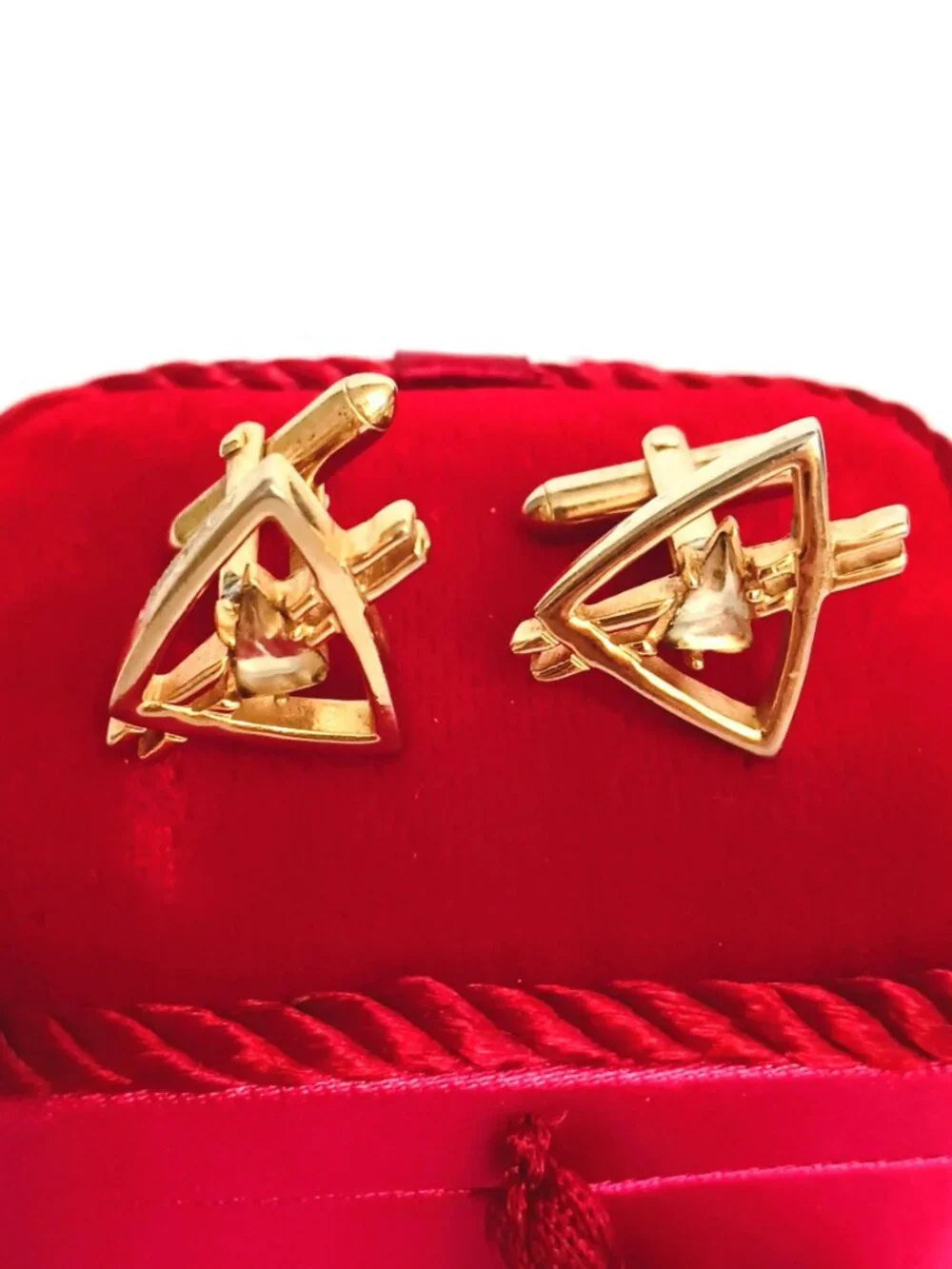 Vintage Swank Gold Triangle Cufflinks Open Work with Clear Stone